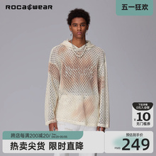 情侣款 Rocawear美式 潮牌网眼镂空喷绘连帽卫衣重工高街针织帽衫