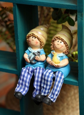 创意家居吊脚娃娃超萌情侣小摆件田园树脂家居客厅酒柜装饰品摆件