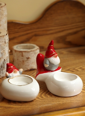 北欧卡通精灵尖尖帽子烛台摆件