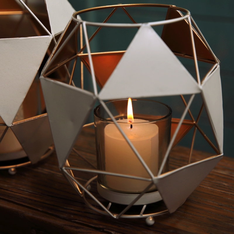 欧式简约铁艺艺术风灯蜡烛台摆件