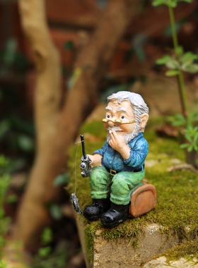 创意树脂钓鱼翁老爷爷阳台小摆件