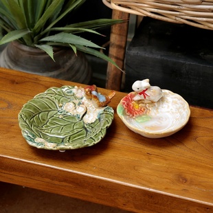 饰摆件 陶瓷收纳钥匙首饰盘小鸟小动物桌面玄关茶几装 美式 乡村风格