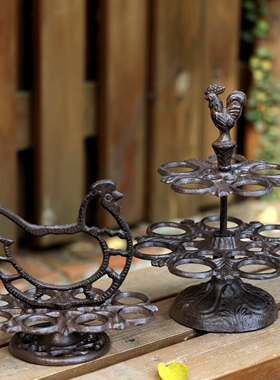 复古铸铁铁艺公鸡鸡蛋架收纳摆件