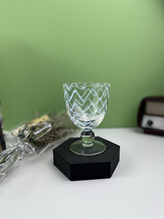 日本中古骨粉玻璃杯珠珠腿高脚杯经典透明白色骨粉玻璃杯高脚杯