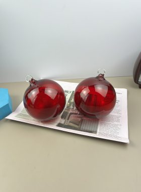两只装中古vintage重工手工彩色玻璃球圣诞球家居装饰挂件客厅