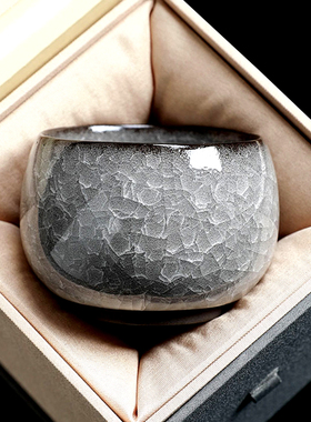 黑冰花主人杯单杯开片茶杯茶盏高档功夫陶瓷个人喝茶专用品茗杯