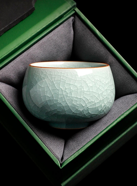 汝窑茶杯主人杯单杯冰花开片茶盏高档个人专用功夫茶杯陶瓷品茗杯