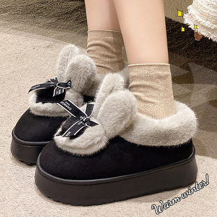 棉拖鞋女包跟厚底居家时尚爱心增高拖鞋冬季加绒保暖防寒棉鞋外穿