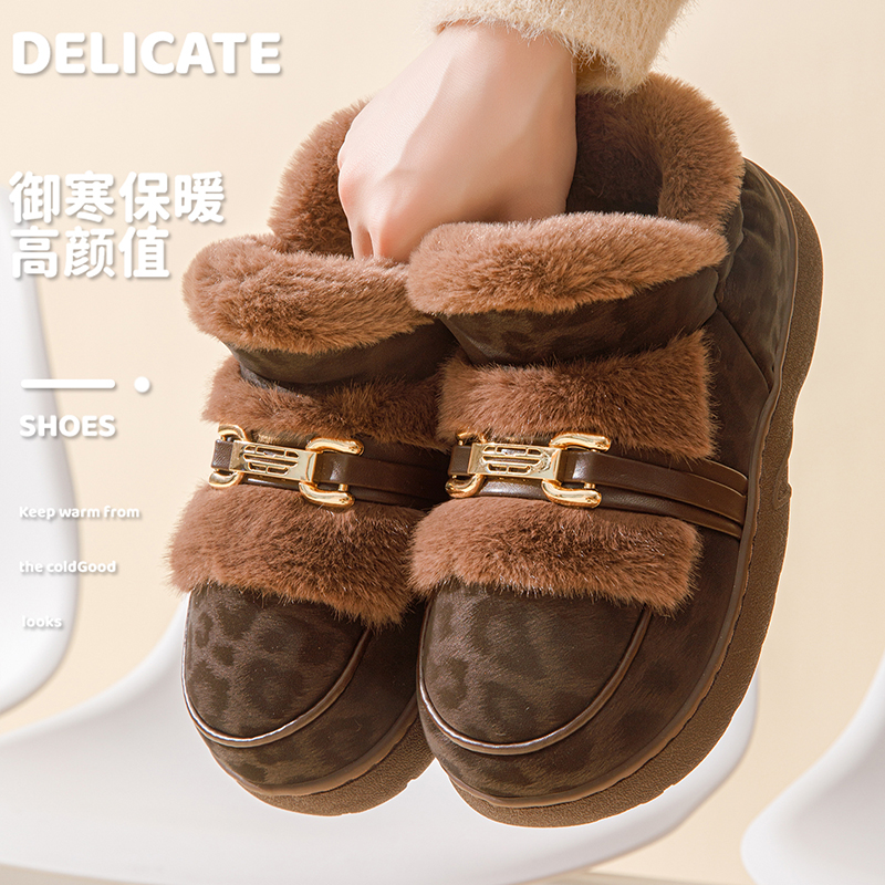厚底棉拖鞋女包跟居家新款韩版休闲时尚PU皮拖鞋冬季保暖棉鞋外穿