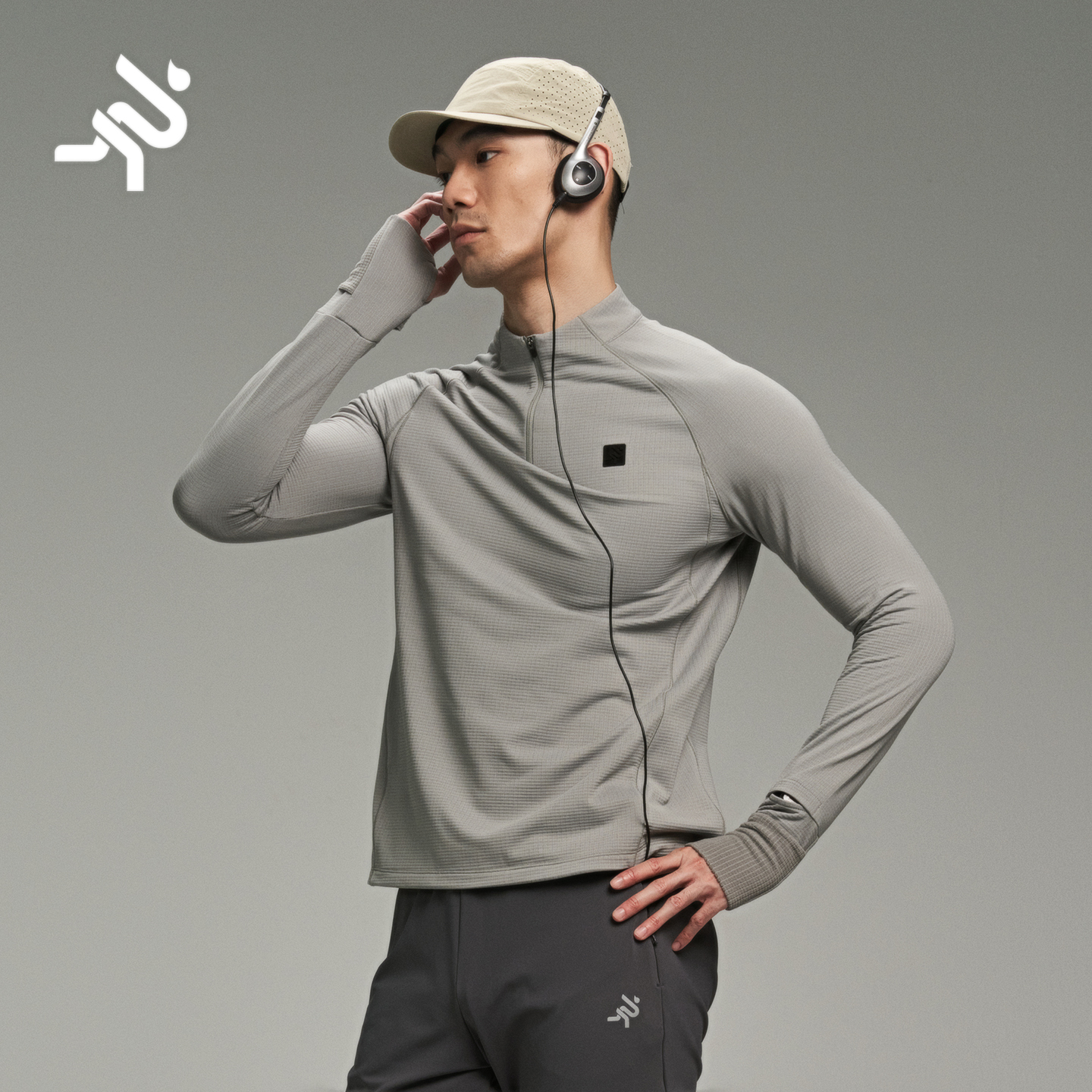 摆动者九分袖男速干透气半拉链衣