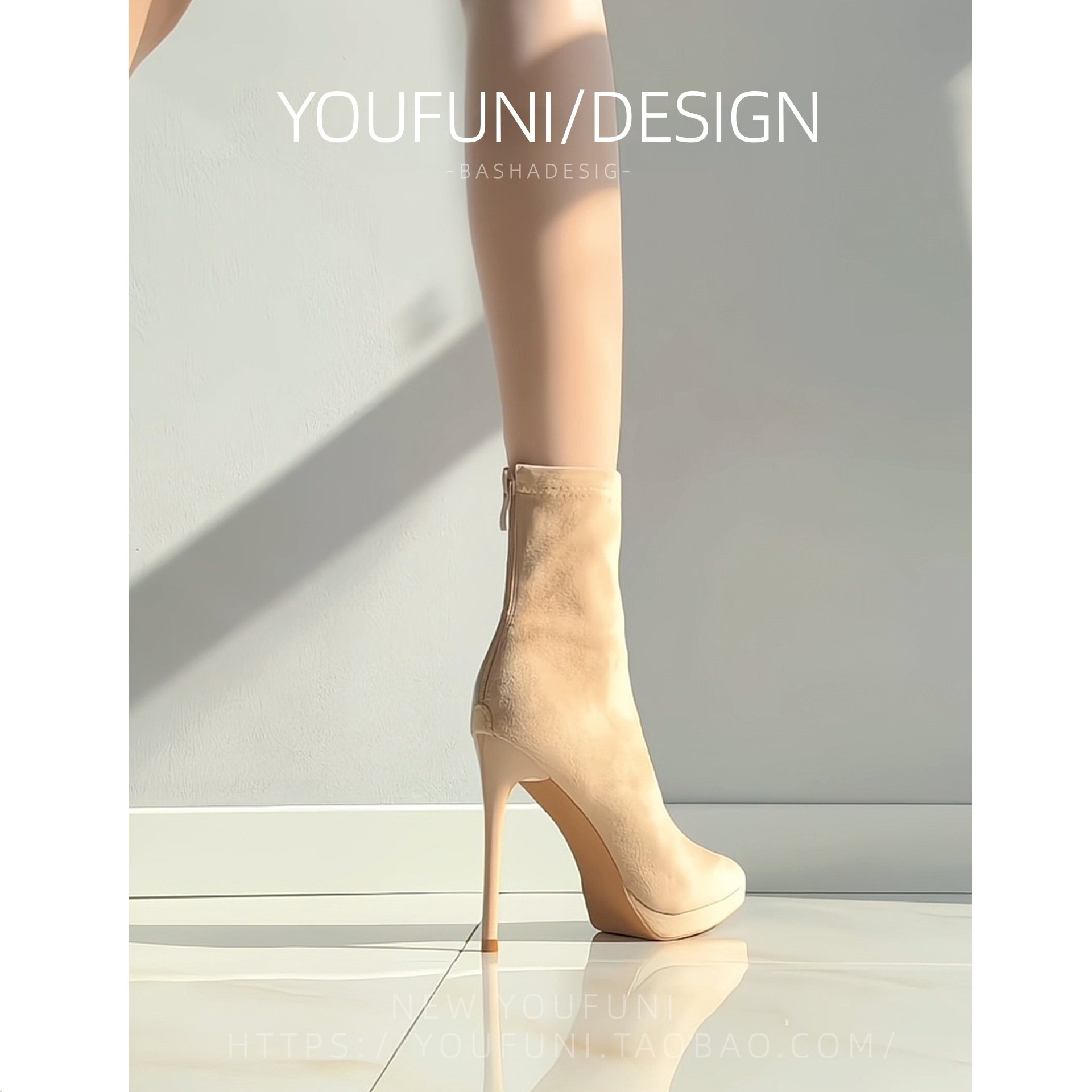 羊皮版！裸色尖头高跟鞋女细跟秋冬款保暖性感恨天高防水台短靴女,女鞋,时装靴,淘宝优惠券,粉丝福利购,淘宝优惠卷