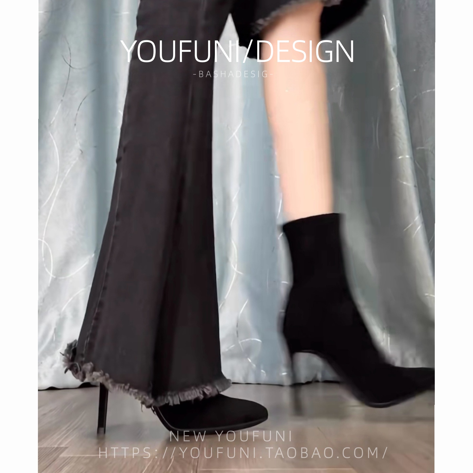 黑色高跟绒面短靴女2025新款秋冬气质百搭尖头细跟弹力袜靴瘦瘦靴