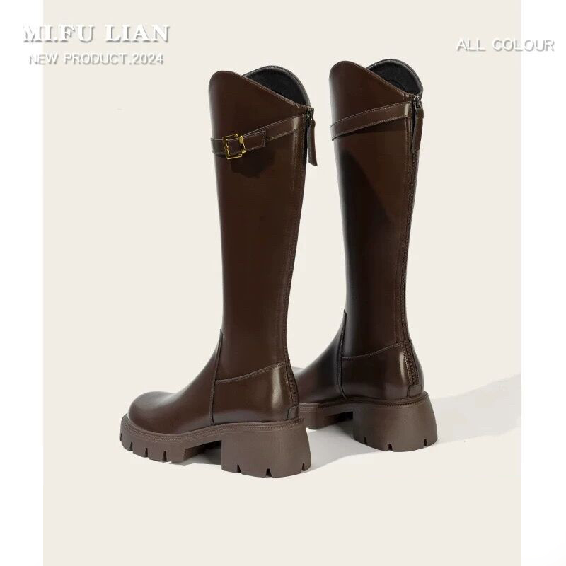 真皮厚底显瘦弹力靴小个子长筒靴