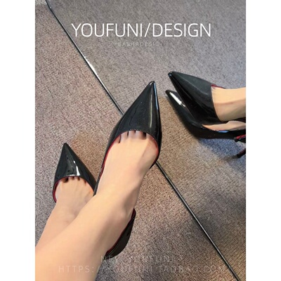 羊皮版~2026新款红底尖头绝美高跟鞋女细跟性感气质绒面浅口黑色