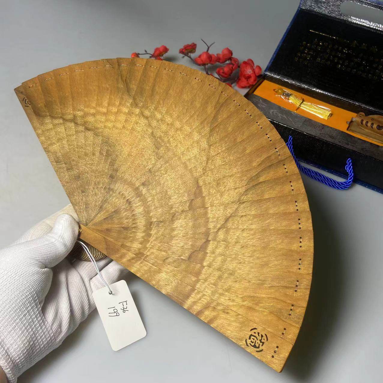 金丝楠木折扇古风实木水波纹便携送礼汉服古装旗袍拍照配饰F36