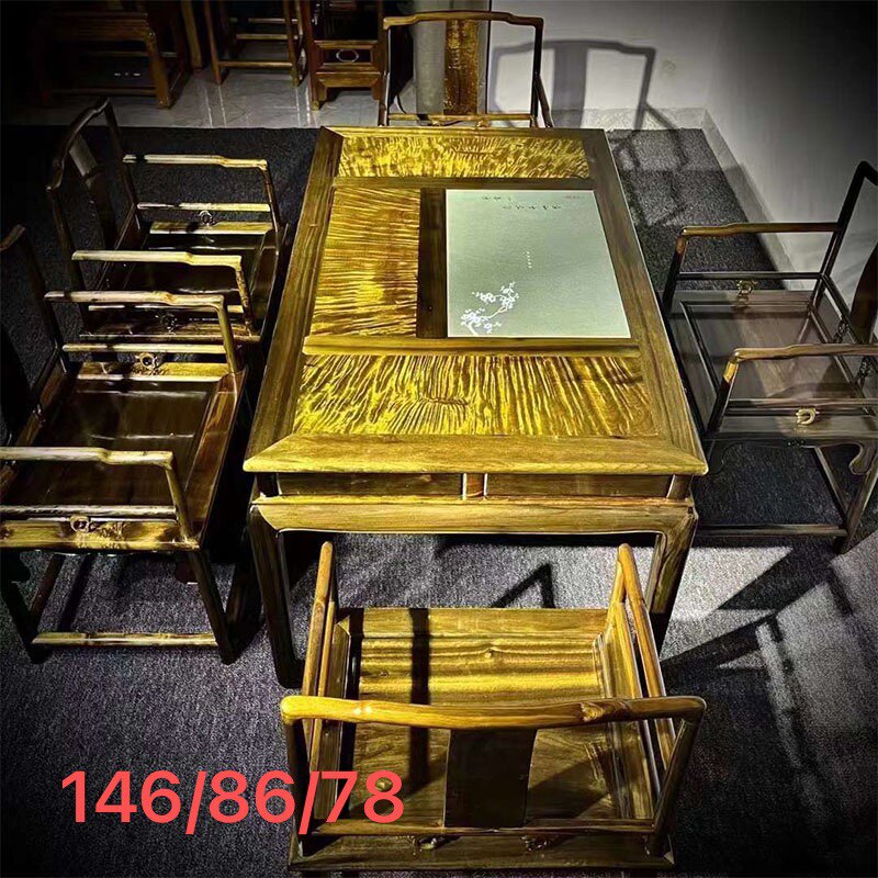 金丝楠木阴沉木茶桌七件套小叶桢楠实木功夫茶桌组合中式客厅收藏