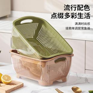 家用双层加厚厨房沥水篮洗菜盆客厅大号水果盘菜篮子高颜值水果篮