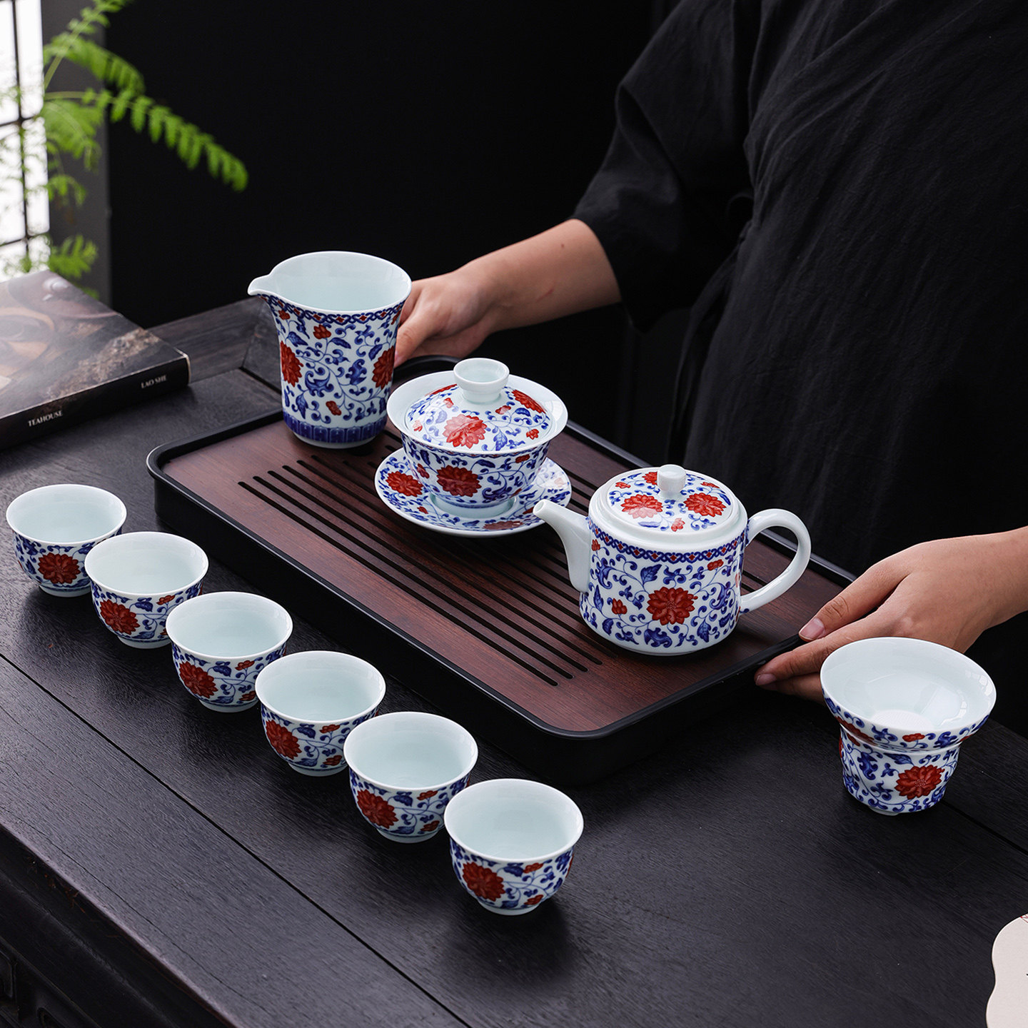 青花瓷釉里红功夫茶具套装家用2026新款泡茶专用茶具茶壶盖碗茶杯