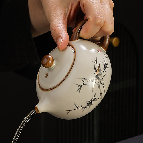 汝窑小茶壶泡茶家用单壶陶瓷简约喝茶西施壶新款汝瓷功夫茶具茶壶