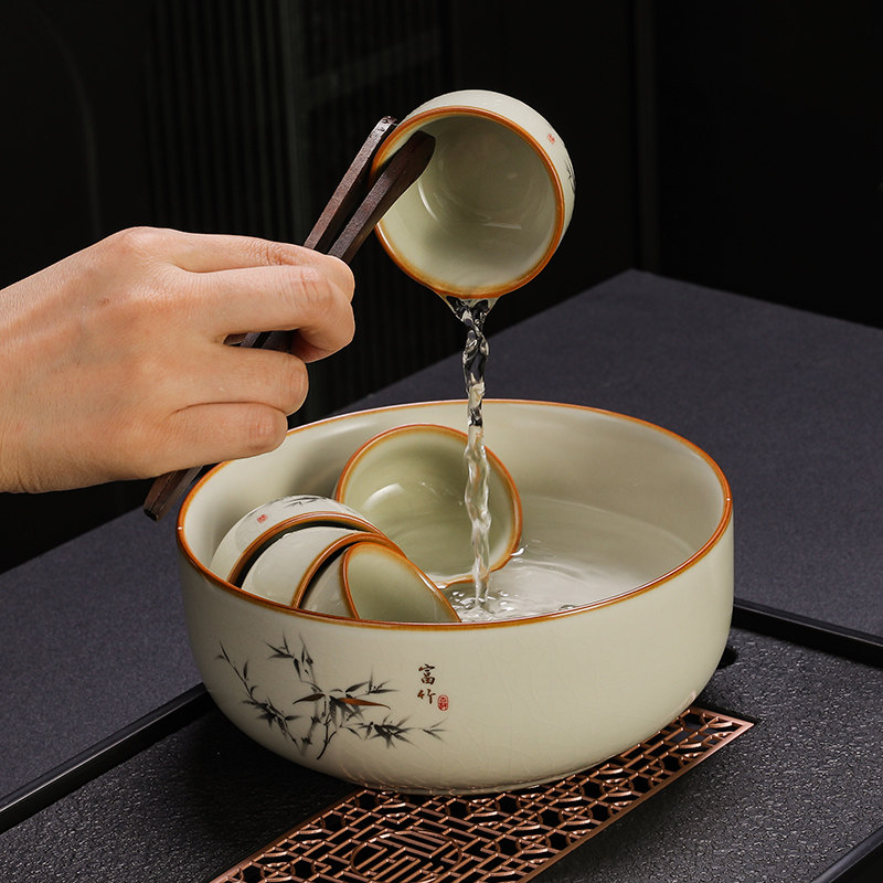 汝窑茶洗缸大号水盂笔洗功夫茶具水培盆配件大全陶瓷家用中式杯洗
