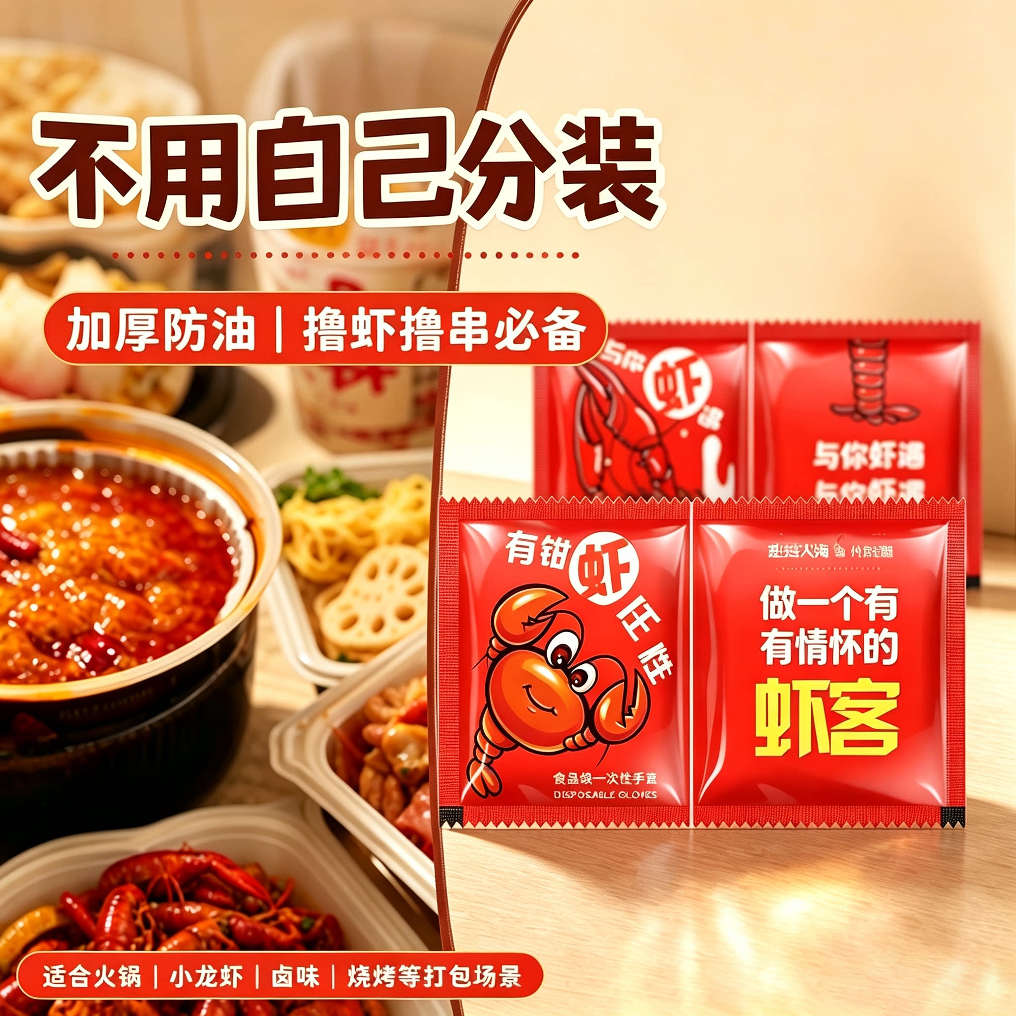 独立包装一次性透明小龙虾手套