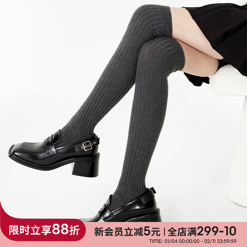 上森灰色羊毛过膝袜显瘦袜子小腿袜秋冬女乐福鞋长筒堆堆袜高筒袜,女士内衣/男士内衣/家居服,长筒袜,淘宝优惠券,粉丝福利购,淘宝优惠卷