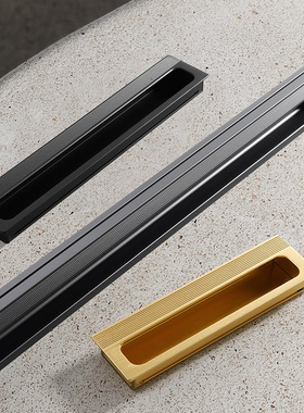 隐形暗拉手推拉门移门隐藏把手衣柜门扣槽凹槽嵌入式内嵌暗扣灰色