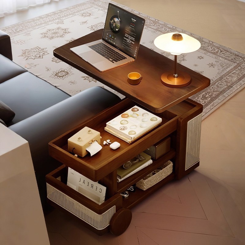 实木升降边柜沙发小推车