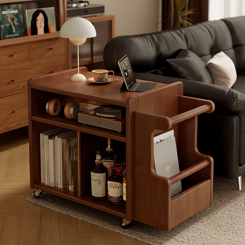 可移动沙发边柜实木储物推车
