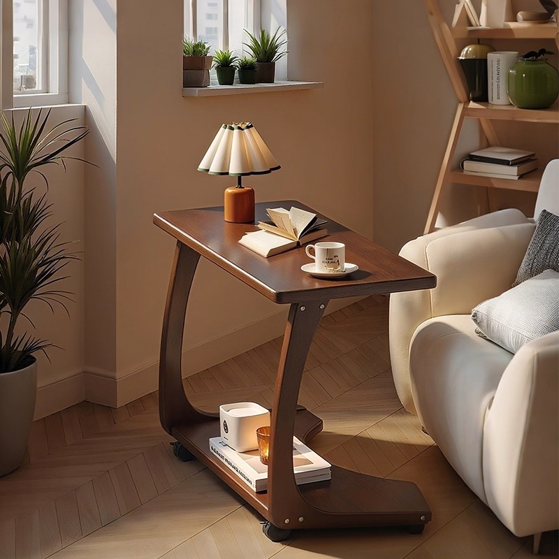 实木可移动C型边几茶几