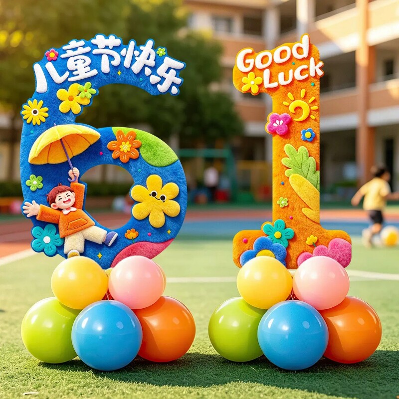 六一儿童节彩色数字KT板气球