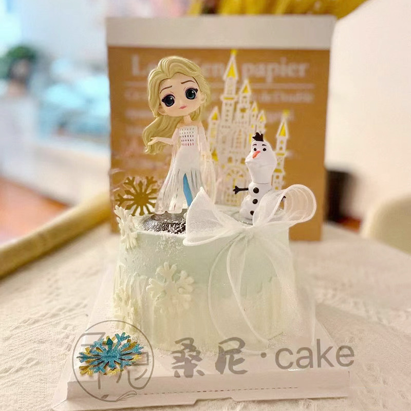 网红冰雪公主烘焙蛋糕装饰摆件新款艾莎生日派对女生生日雪花插件