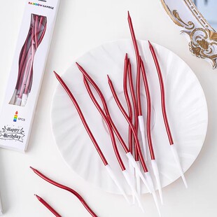 网红红色曲线蜡烛蛋糕装饰情人节新年螺旋弯曲蜡烛生日蛋糕插件