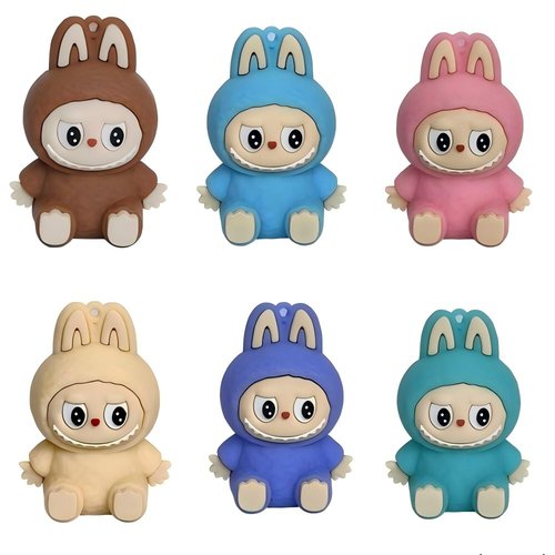 网红拉布布生日蛋糕装饰摆件植绒软胶Labubu兔头气球甜品台插件