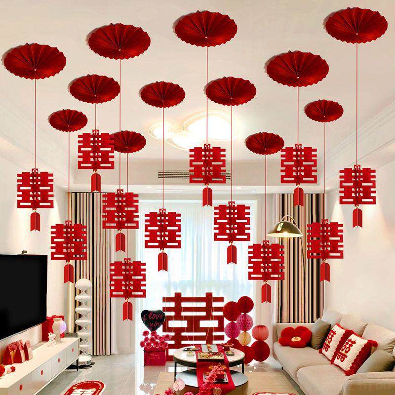 结婚喜字灯笼串新房婚礼装饰拍照卧室客厅挂饰喜布置婚房装饰套装