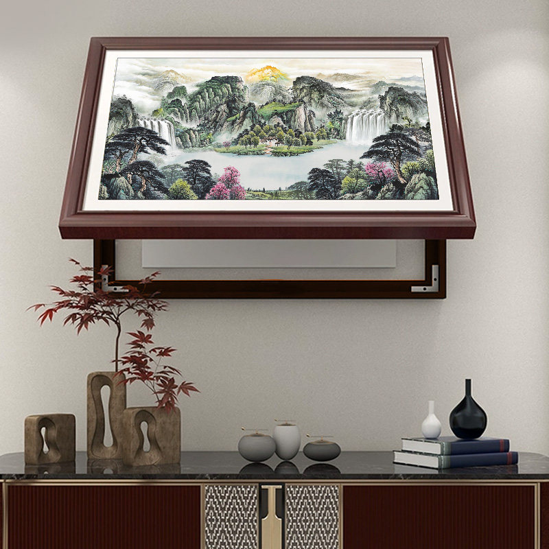 2025新款电表箱装饰聚宝盆新中式山水客厅墙电闸遮挡壁画餐厅挂画