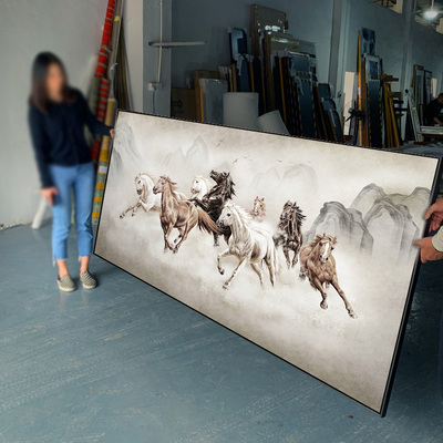八骏图装饰画 画办公室大气八匹骏马图客厅沙发背景墙壁马到成功