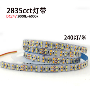 24v240珠双排双色温灯带2835白光暖光三色变光cct调光调色led灯条