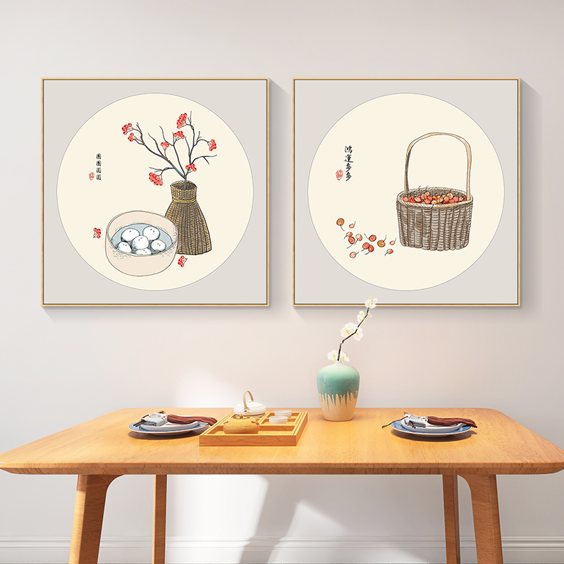 民宿原木风餐厅装饰画新中式饭店饭厅墙壁挂画方形农家乐墙面壁画图片