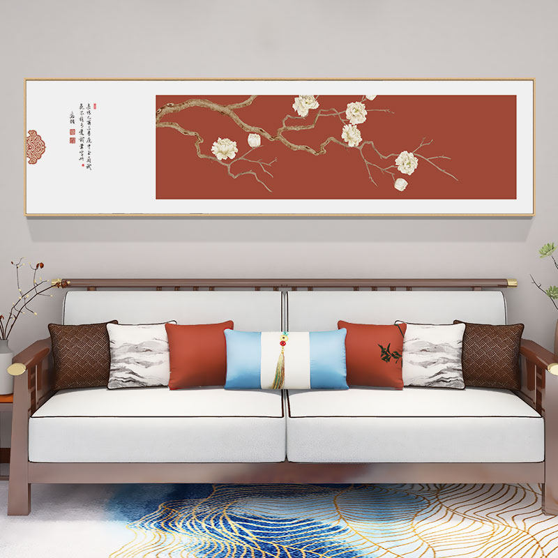 花鸟卧室床头挂画横幅新中式客厅背景墙装饰画民宿酒店样板间壁画