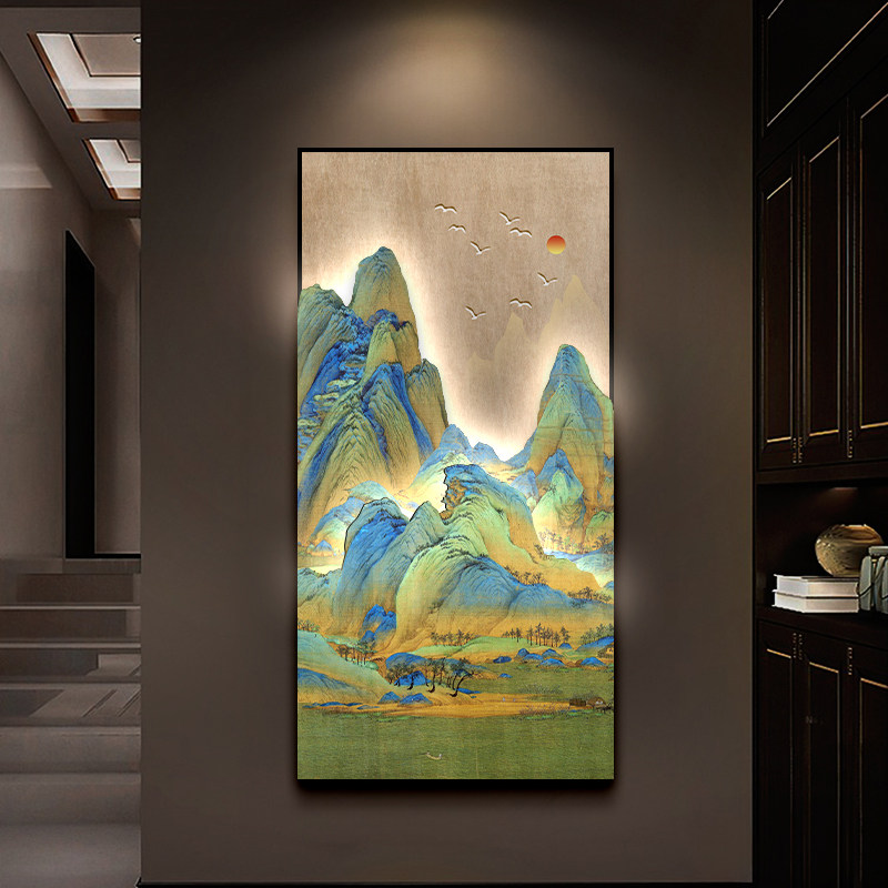 惜辞进门山水画发光装饰画送安装