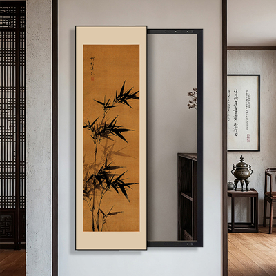 中古风玄关镜子画竹影清风高级感