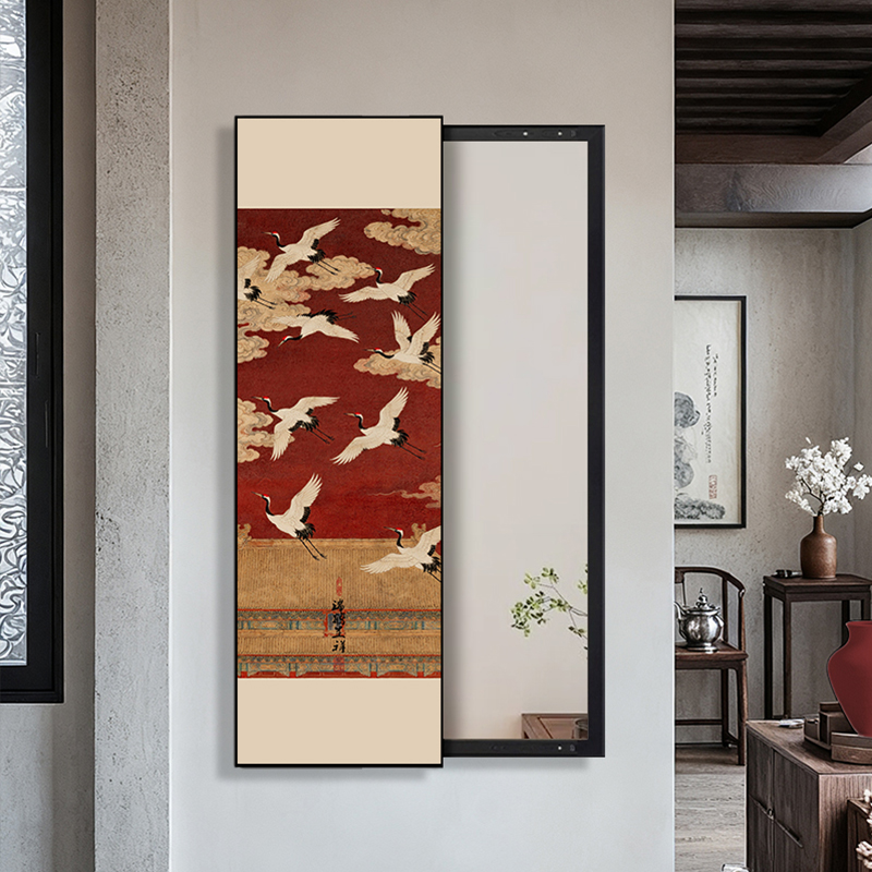 入户门穿衣镜瑞鹤呈祥挂画玄关
