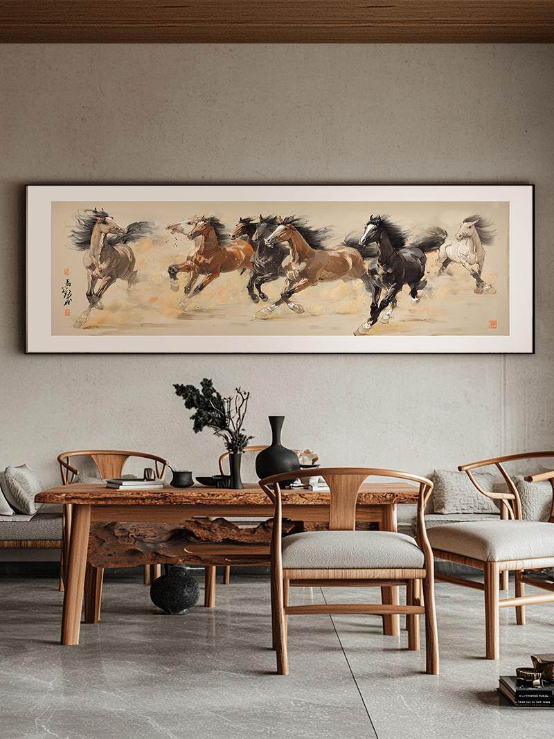 八骏图客厅装饰画中式沙发背景墙画马到功成办公室挂画新款国画