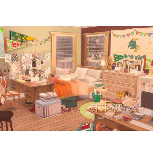 模拟人生4CC房屋mod|布莱大学宿舍|6卧2卫一套带家具|30x20| #405