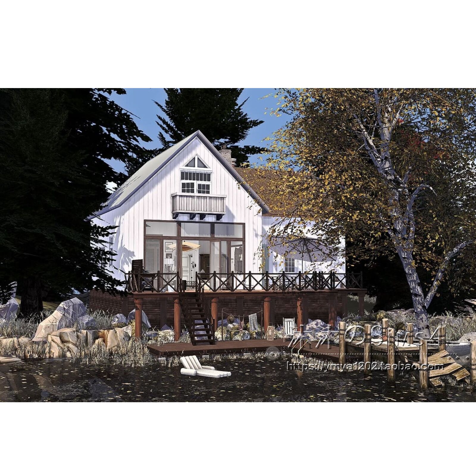 模拟人生4CC房屋mod|Lakehouse|2卧2卫|住宅一套带家具64x64|#455