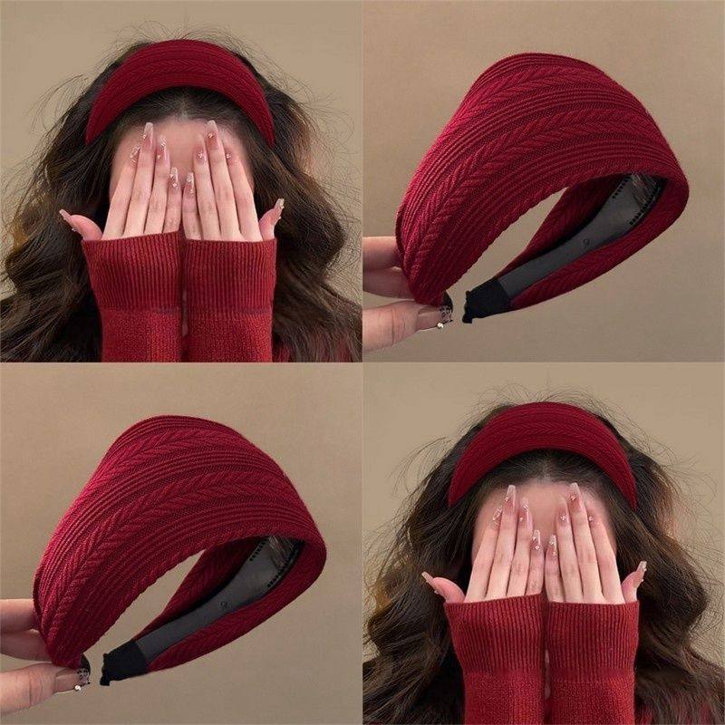 高级感菱格纹宽面发箍女复古针织头箍高颅顶压发防滑发卡盘发头饰