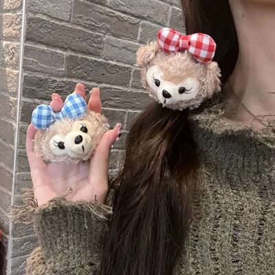 Mimmy甜美卡通达菲熊头绳可爱复古格纹卡哇伊发圈甜美达菲熊发绳
