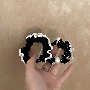 弹力好黑色波点基础款 肠圈 发圈头花日韩发饰 木耳花边小号 2个装