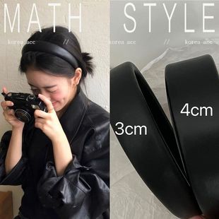 韩国ins风博主款 纯黑色pu皮质厚发箍高颅顶显脸小头箍百搭发头饰